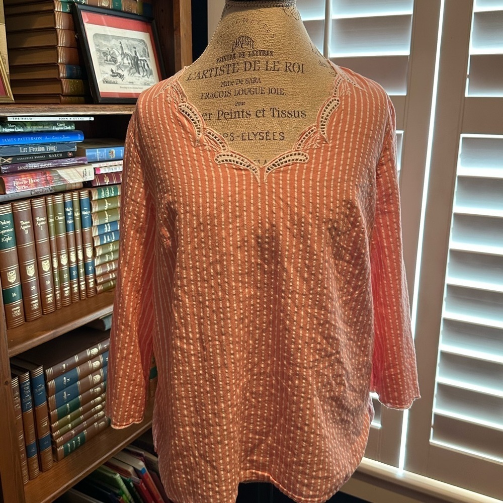 Liz Claiborne Coral and White Striped Tunic